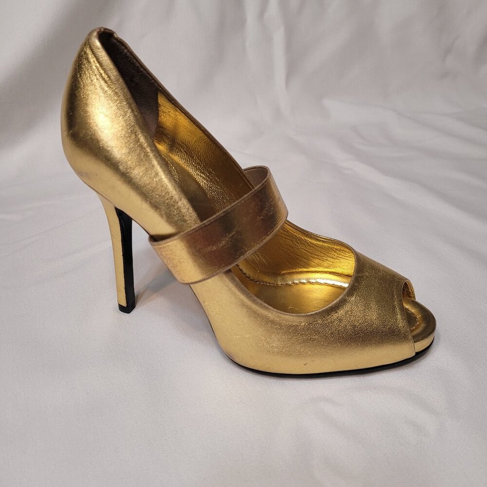Dolce & Gabbana D&G Gold Leather High Heels Stiletto Sandals Shoes EU 35, US 5.5